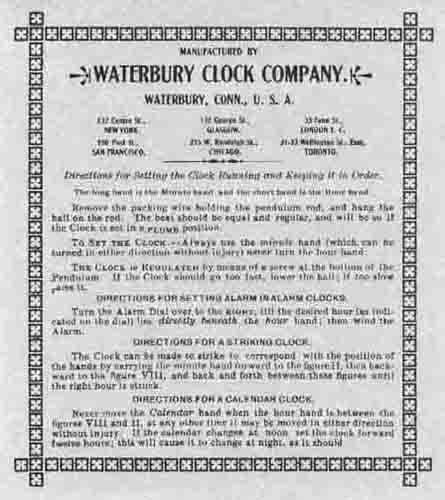 Waterbury Clock Company Paper Label