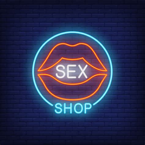 Labios Con Letras De Sex Shop En Círculo Letrero De Neón En El Fondo