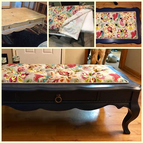 Before And After Coffee Table Repainted Tufted With Cording And