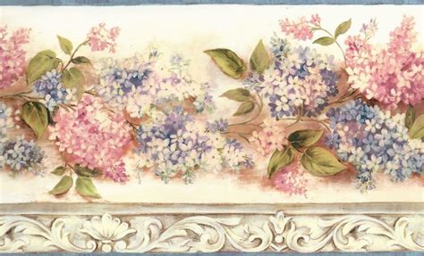 Wallpaper Border Ethel Heirloom Lilacs Trail Pink Lavender Blue Trim