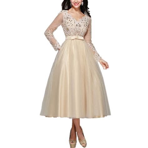 Tutu Vivi Elegant Appliques Tea Length Prom Dresses Long Sleeves Tulle