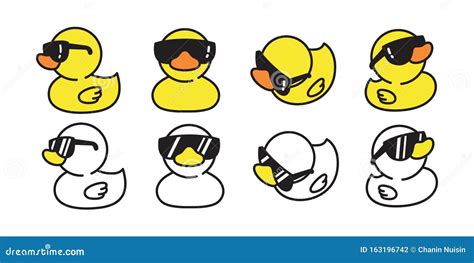 Duck Vector Icon Logo Rubber Duck Sunglasses Cartoon Character