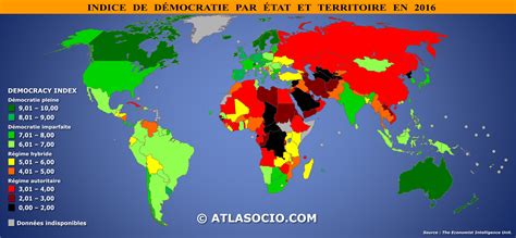 Carte de la russie, vue par satellite. Carte du monde : indice de démocratie | Atlasocio.com