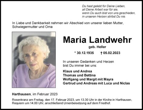 Traueranzeigen Von Maria Landwehr Trauerportal Ihrer Tageszeitung