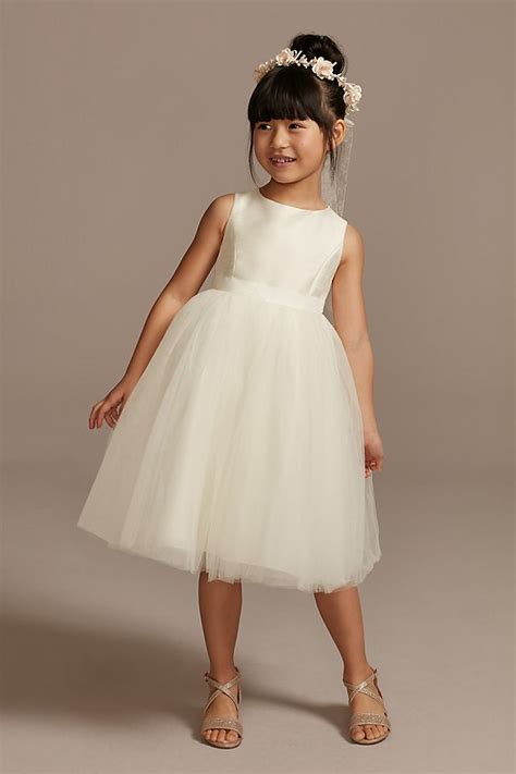 flower girl dress with tulle and ribbon waist david s bridal