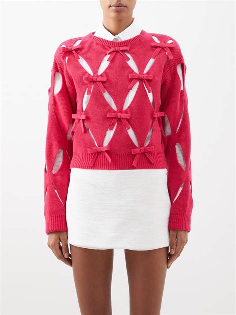 pink bow tied cutout wool cropped sweater valentino matchesfashion us