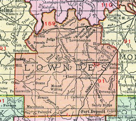 Lowndes County Alabama Map 1911 Hayneville Fort Deposit