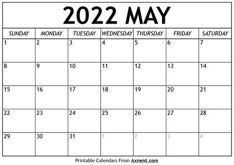 Printable May 2022 Calendar Template Print Now