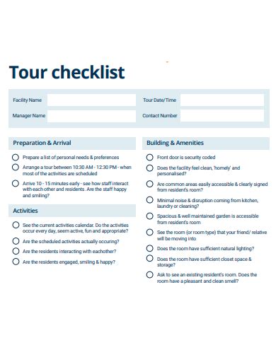 Free 30 Tour Checklist Samples In Pdf Ms Word