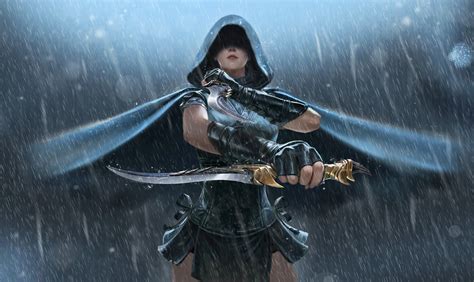 Assassins Fantasy Girl Fantasy Art Rain Weapon Artwork 1080P
