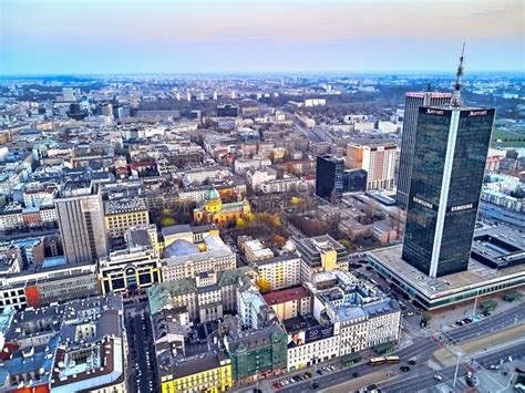 Warsaw Poland April 07 2019 Beautiful Panoramic Aerial Drone View To The Center Of Warsaw