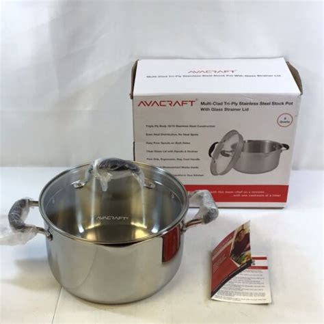 Avacraft Silver Tri Ply 1810 Stainless Steel Stock Pot With Glass