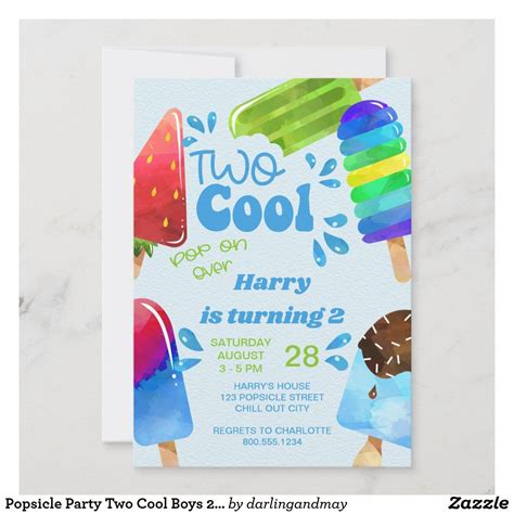 Popsicle Party Two Cool Boys 2nd Birthday Invitation Zazzle 2nd