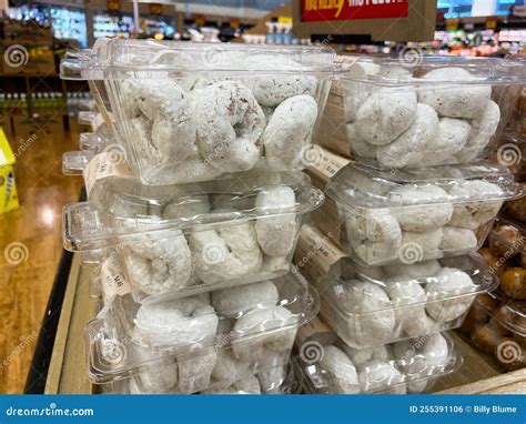 Retail Grocery Store Powder Donuts In Store Made On Display Stock Photo