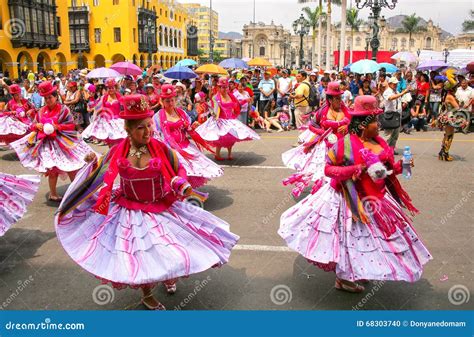 Local Women Dancing During Festival Of The Virgin De La Candelaria In Lima Peru Editorial