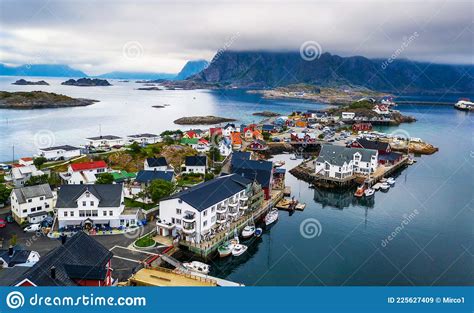 Henningsvaer Fishing Village In The Lofoten Archipelago Norway Stock