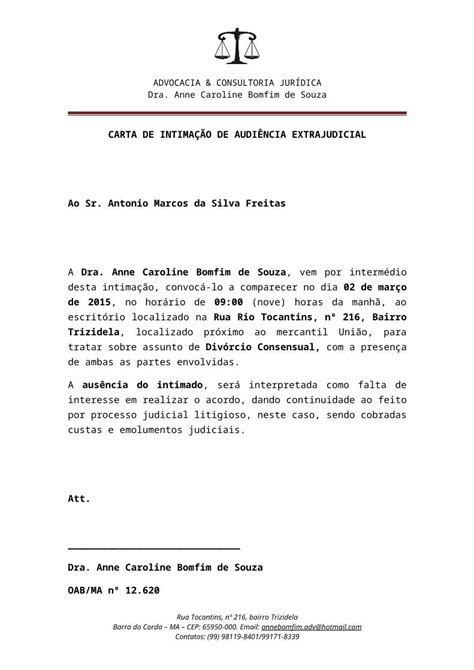 Docx Carta De IntimaÇÃo De AudiÊncia Extrajudicialdocx Dokumentips