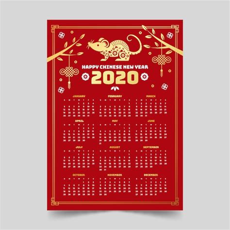 Free Vector Red And Golden Chinese New Year Calendar