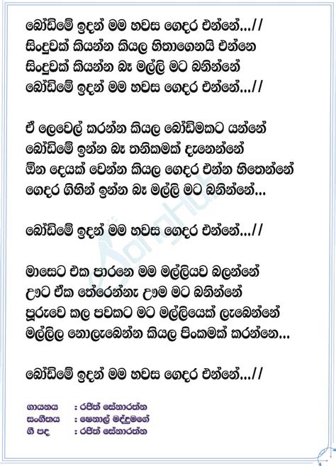 Bodime Idan Dance Style Remix Song Sinhala Lyrics