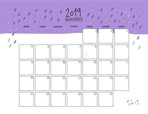 En Noviembre De 2019 Calendario De Pared Doodle El Estilo Ilustración