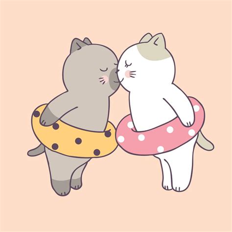 Cartoon Cute Summer Couple Cats Kissing Vector 558302 Vector Art At