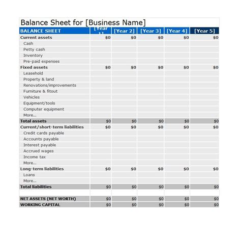 balance sheet templates   printable docs xlsx