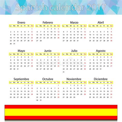 Spanish Calendar 2017 Stock Vector Illustration Of Monthly 69947590