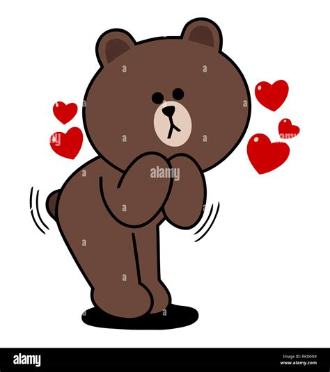 Brown Line Emoji Illustration Phone Chat Bear Love Heart Stock Photo