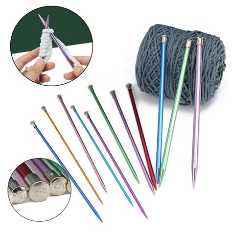 25cm Metal Knitting Needles Single Pointed Knit Pins Aluminum Tool