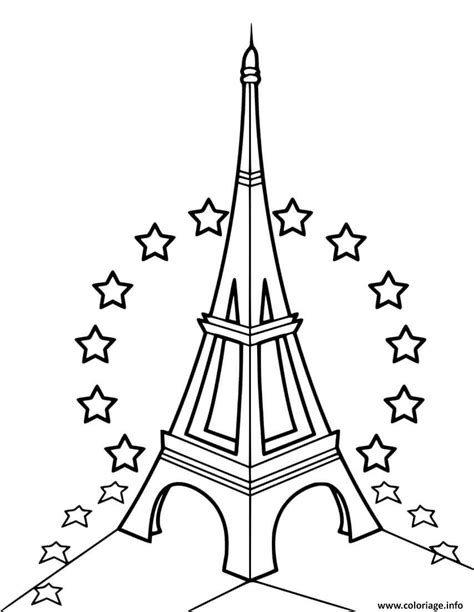 Coloriage Tour Eiffel Avec Des Etoiles Jecolorie
