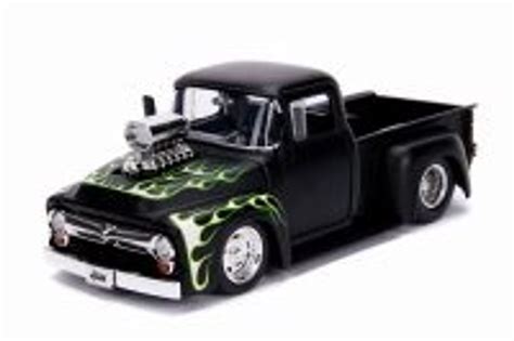 1956 Ford F 100 Pick Up Truck With Engine Blower Primer Black Jada 30716 124 Scale Diecast