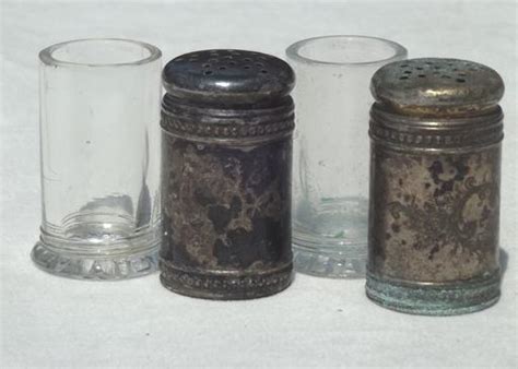 Antique Silver Shaker Set W Glass Jars Salt And Pepper Shakers Dated
