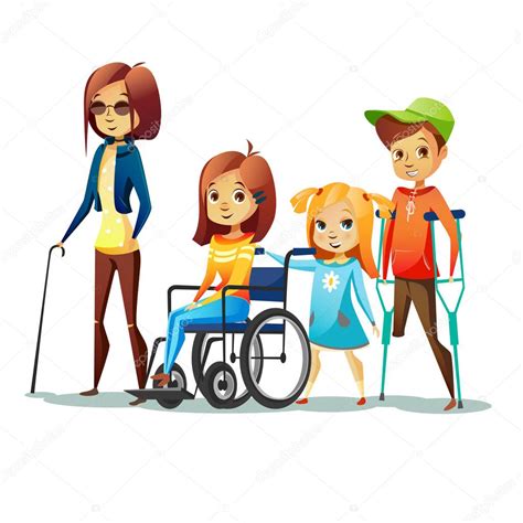 Handicapped Children With Disabilities Vector Illustration Disabled