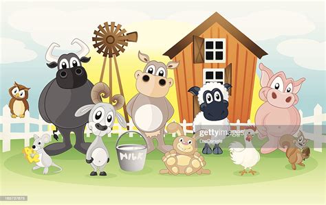 Farm Animals On A Cartoon Background High Res Vector