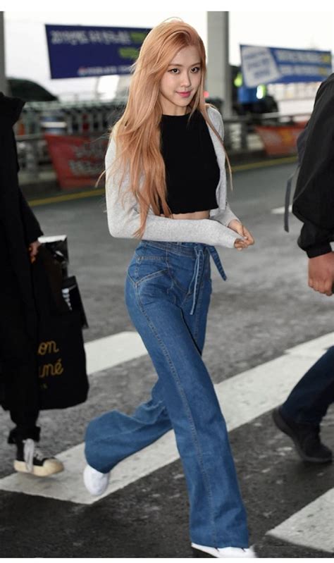 Blue Wide Jeans Rose Blackpink K Fashion At Fashionchingu Korean Airport Fashion
