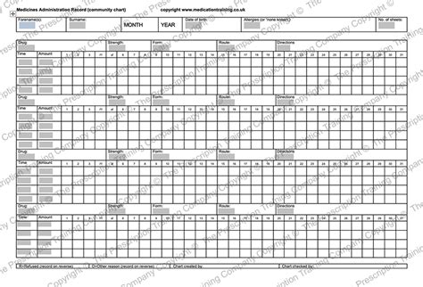 Medicines Administration Record Mar Chart For Original Packs Simple