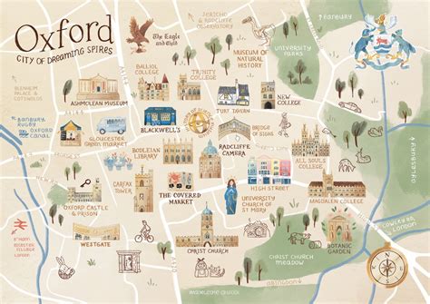 Illustrated Map Of Oxford Illustrated Map Oxford Map Map