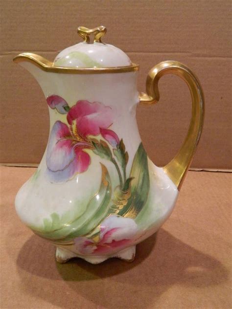 Coronet Limoges Hand Painted Teapot Or Chocolate Pot Orchids Antique