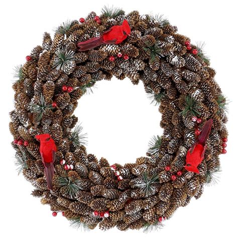 pinecone & cardinals wreath (front door) | Bird wreath, Wreaths, Pinecone wreath