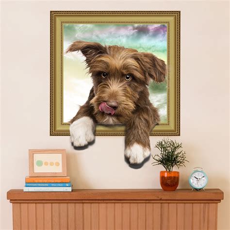 3d Hole View Vivid Pet Puppy Dog Wall Stickers Pvc Wall Decal Mural