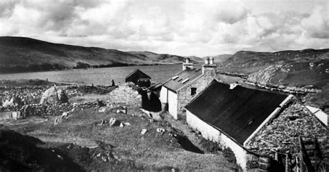 Old Photograph Of A Crofter Cottage And Barn By A Coastal Inlet On Of