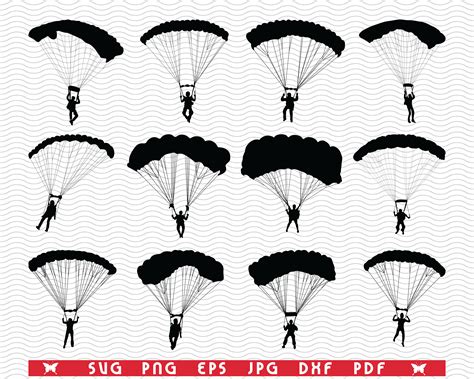 Svg Parachutes Black Silhouettes Digital Clipart Files Eps 