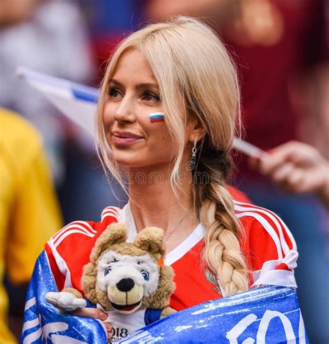 Beautiful Russian Lady With Russian Flag At World Cup 2018 Editorial Stock Image Image Of