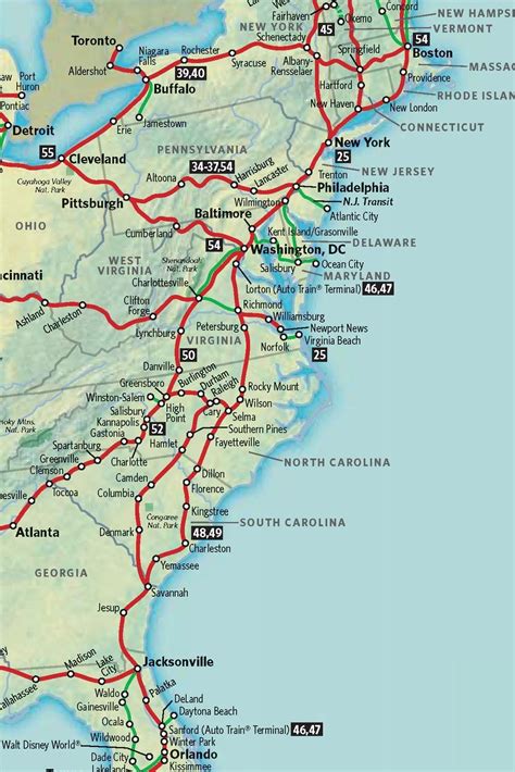East Coast Amtrak Train Routes Map