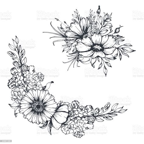 Sketch Floral Bouquet And Border Stock Illustration - Download Image