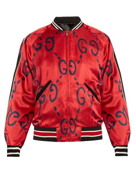 Gucci Ghost Print Satin Duchesse Bomber Jacket In Red For Men Lyst