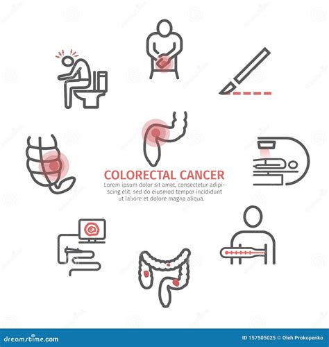 Colorectal Cancer Banner Diagnostics Line Icons Set Vector Signs For