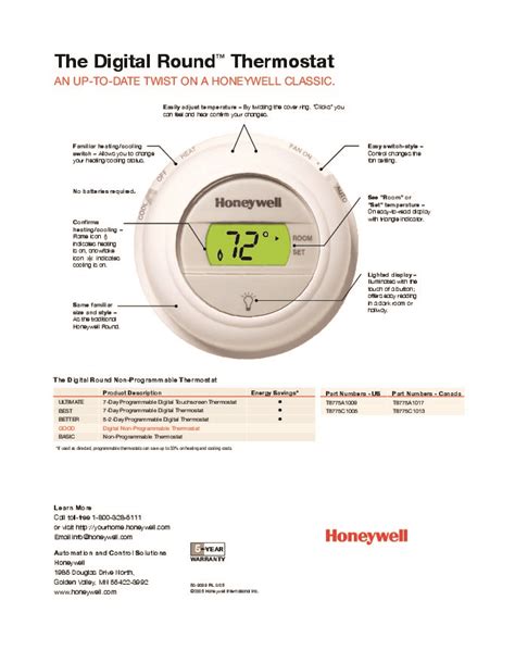 Honeywell The Digital Round Non Programmable Thermostats Brochure
