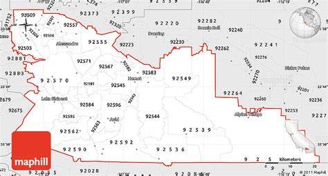 Silver Style Simple Map Of Zip Codes Starting With 925