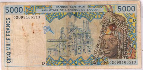 Mali D West African States 5000 Francs Currency Note W Hole Kb